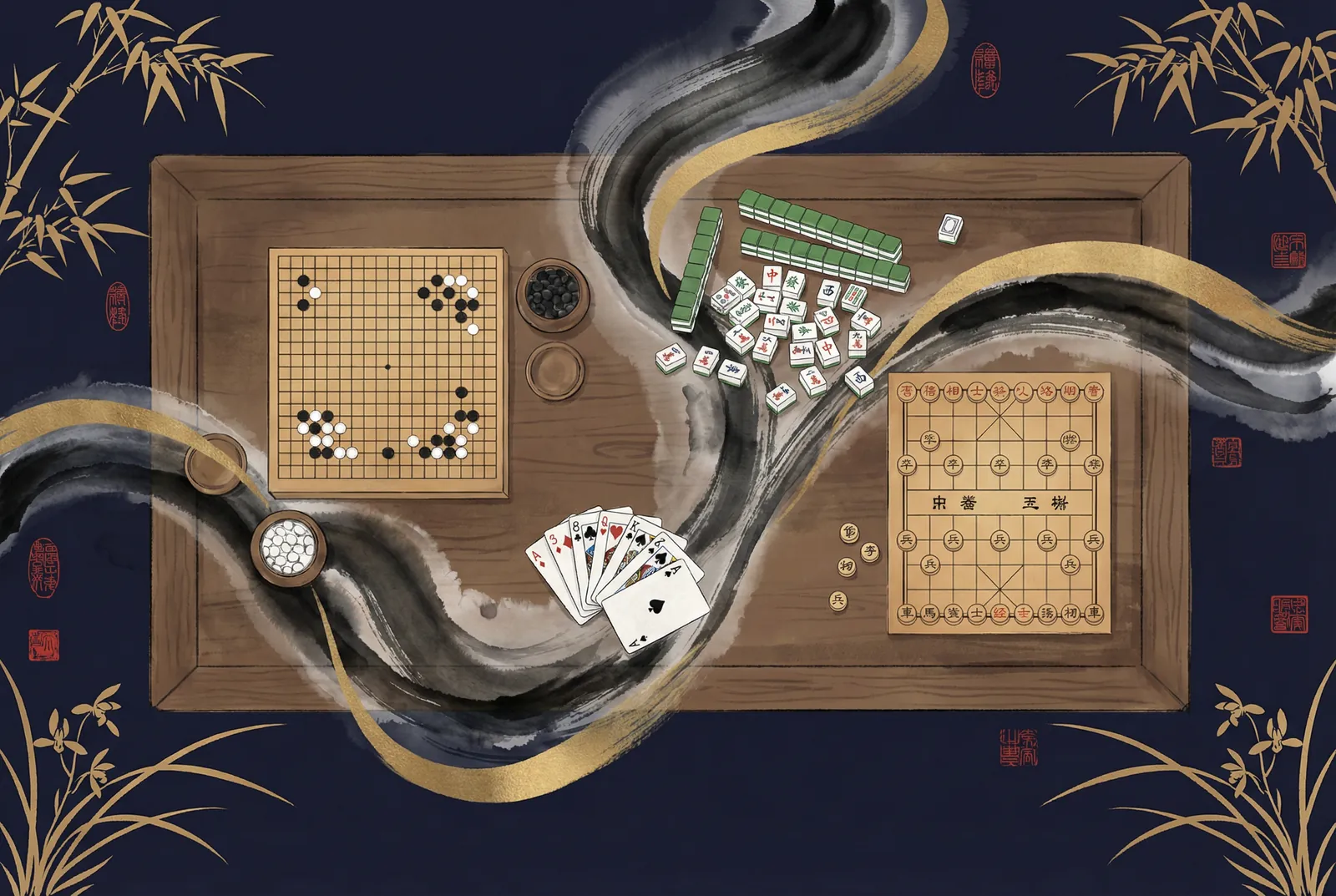 棋牌游戏总览水墨风格画面